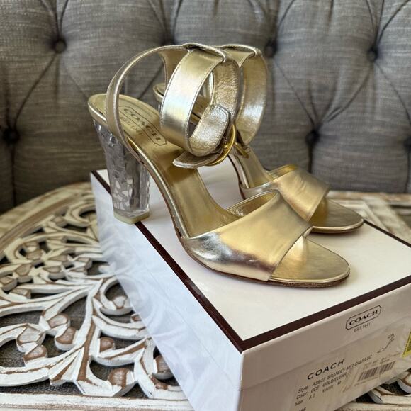 Coach Gold Ankle Buckle Strap Heels Shoes Women’s 6 - Picture 3 of 9
